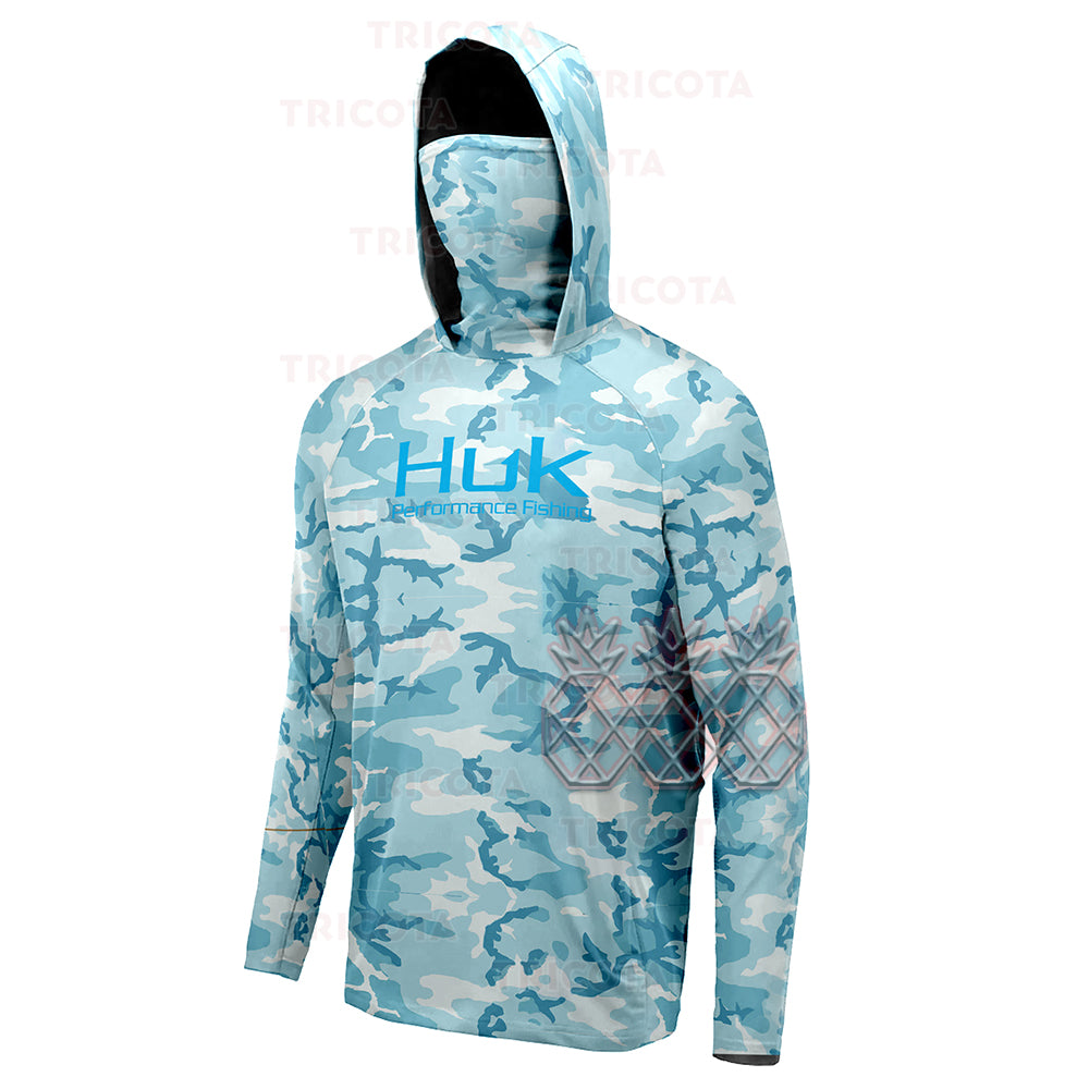 Pelagic Fishing Shirts Men's Performance Long Sleeve Hooded Angling Clothes With Mask UV Protection Camouflage Fishing T-shirts