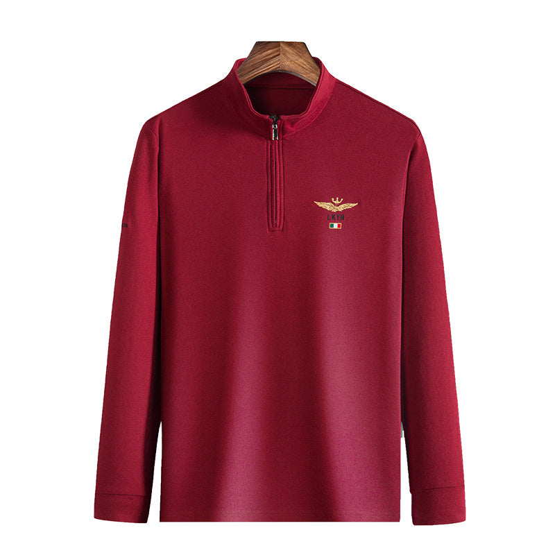 Autumn Men's Half-High Collar Long-Sleeved T-Shirt Business Casual Base Shirt Thin Clothes Men's Embroidered Loose Polo Shirt