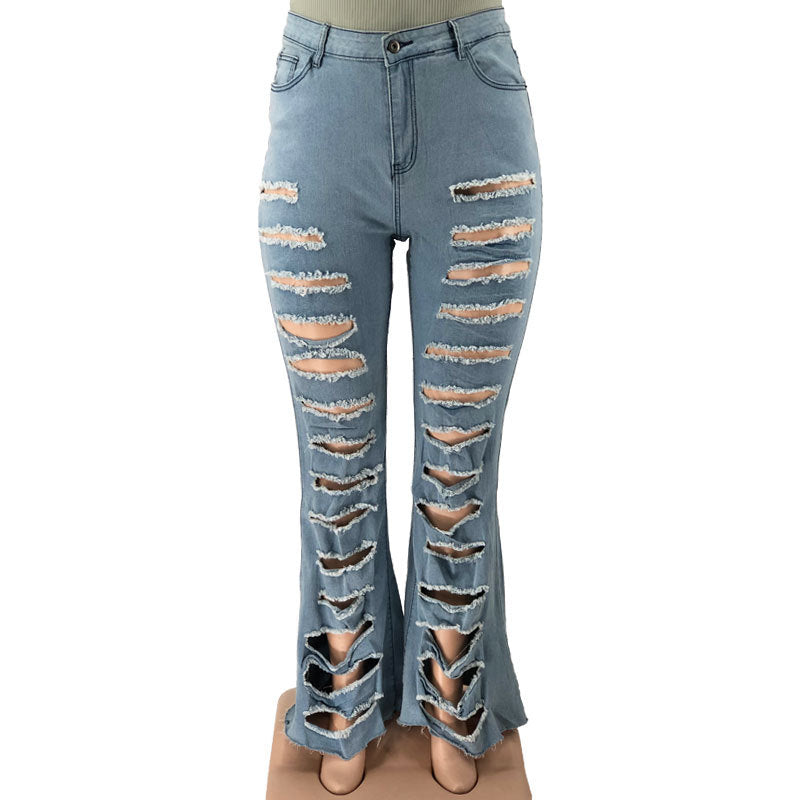 Plus Size Women Jean Summer Ripped Hole Denim Trouser Lady Fashion Solid Loose Pants Female Casual