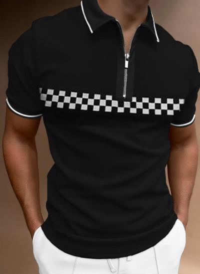 Check Texture Polo Shirt Men's Polo Shirt National Stitching Color Print