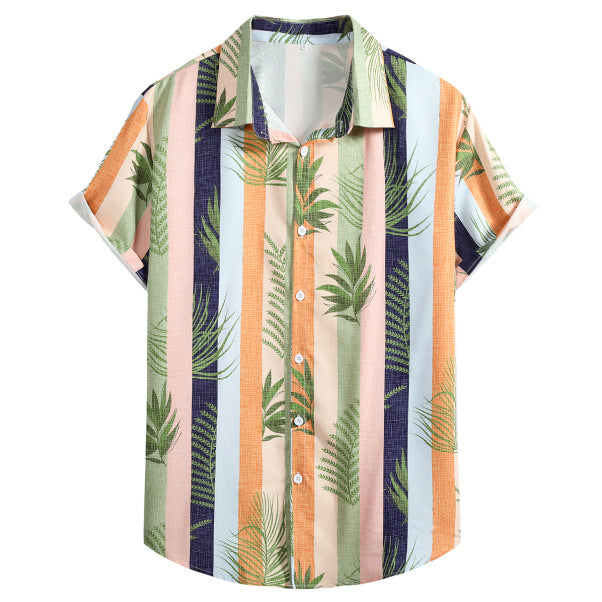2023 Foreign Trade AliExpress Summer New Men's Loose Printed Large Size Fashionable Casual Beach Style Short Sleeve Shirt