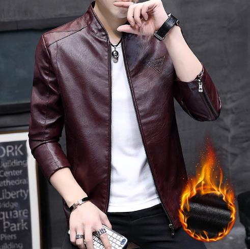 Men's street wear men's plus velvet short leather jacket trendy baseball collar leather jacket winter new motorcycle leather jacket