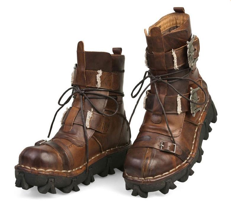Men's Cowhide Genuine Leather Working Boots Military Combat Boots Gothic Skull Punk Motorcycle Martin Boots