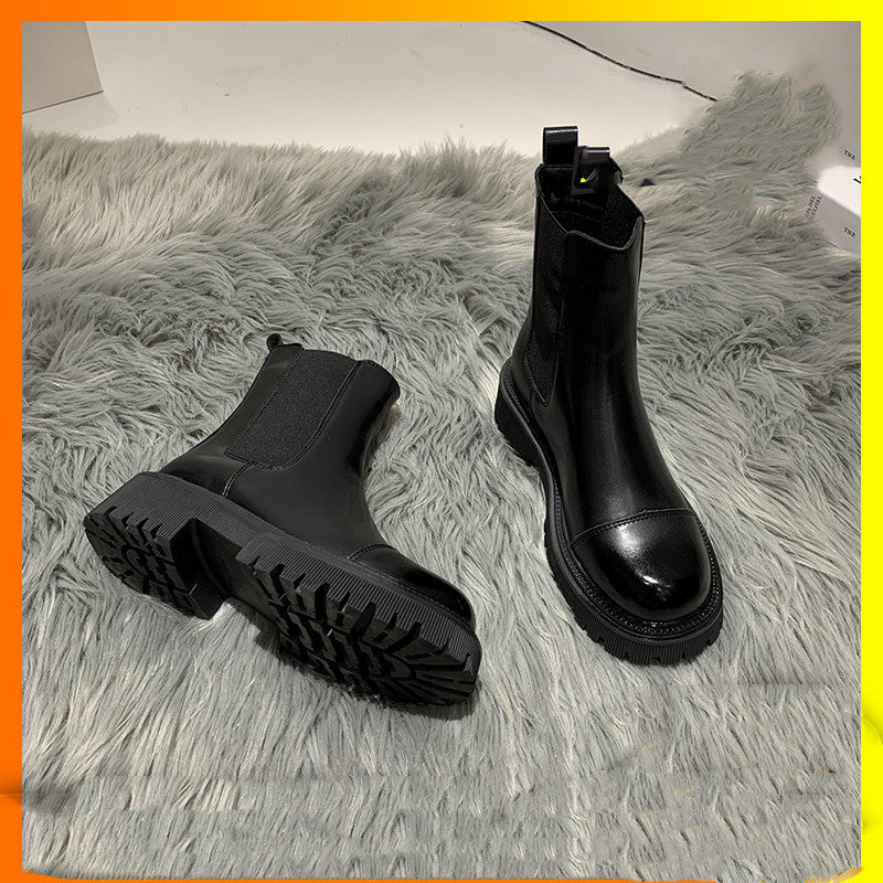 British Style Plus Velvet Platform Boots Retro Brown Skinny Boots Winter
