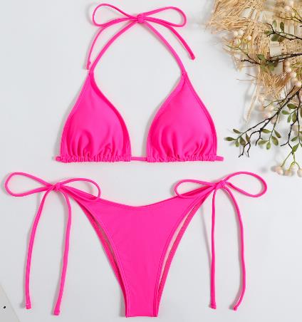 WOLFF - Damen Bikini-Set in einfarbiger Ausführung mit Schnürungsdetails, drahtlos und niedriger Taille