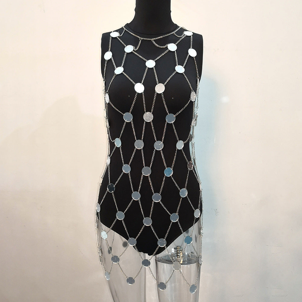 Summer new European and American night club exaggerated fishing net acrylic Sequin dress