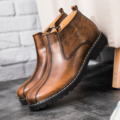 2020 New Winter Boots Leather Mens Martin retro round boots fashion leather shoes boots youth