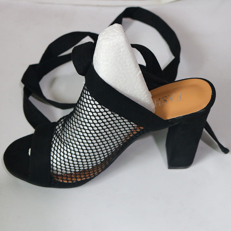 2020 Women Sandals Mesh Sexy Pumps High Heel Open Toe Ankle Strap Female Party Wedding Sandals Women Shoes Lace Up