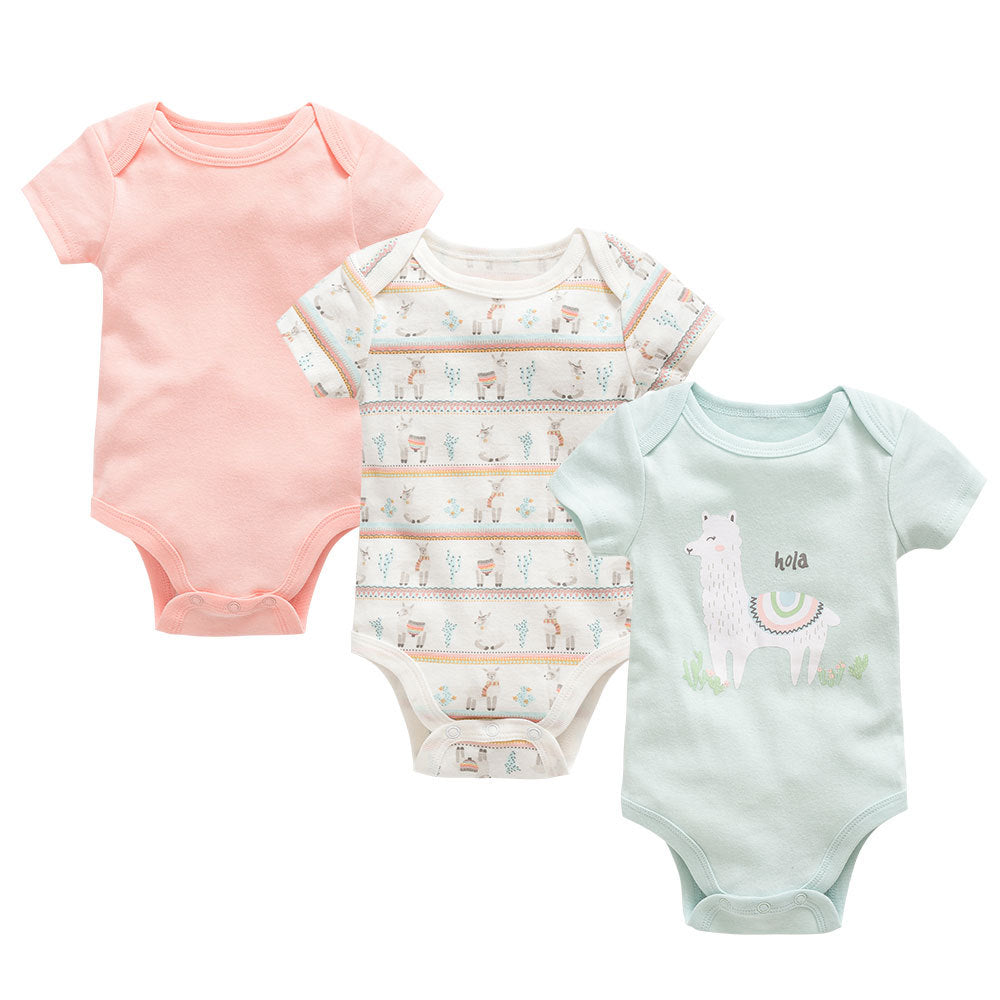 Baby onesies three-piece suit 2020 new cotton short-sleeved sweater baby clothes clothes