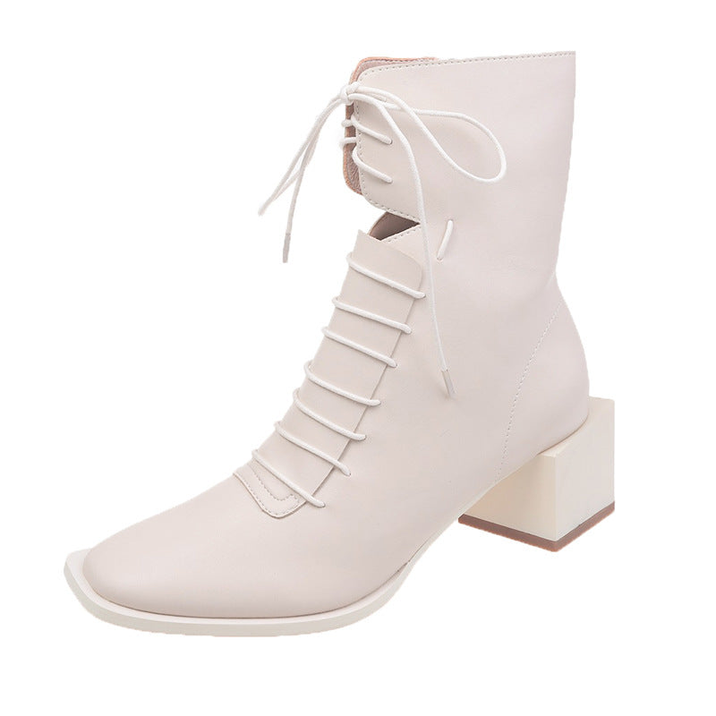 Lace-up Retro Mid-tube Boots Women's Fashion Trend Autumn And Winter