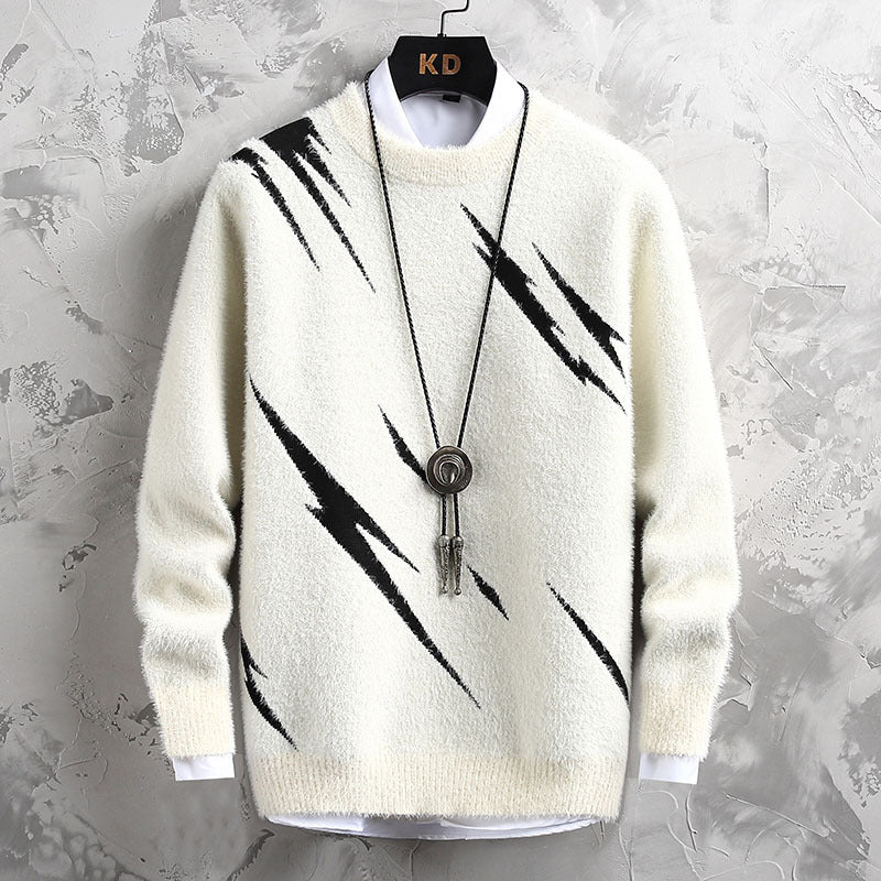 Personalized Jacquard Crew Neck Sweater Men's Autumn And Winter Thickening Tide Brand