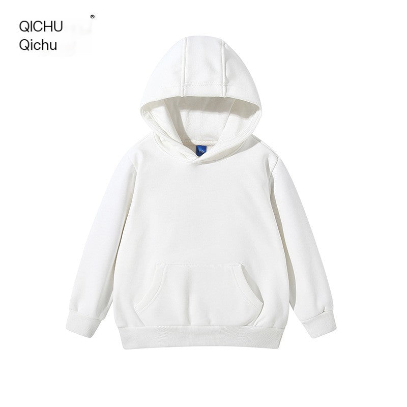 Spring, autumn and winter children's clothing Terry pullover children's hooded vests medium and large children's casual solid color thick vests blank wholesale