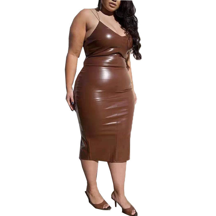 9930 Europe and the United States cross-border large size women's clothing autumn and winter fashion fattening increase temperament commuter leather suspender dress