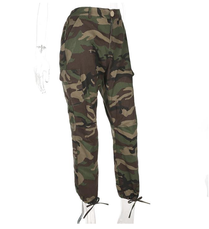 Camouflage zipper beam foot overalls women