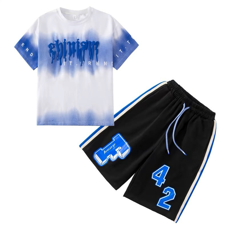 2024 New Boys Summer Quick-dry Suit Children Streetwear Boy Short Sleeve TShirt + Shorts Two-piece Sports Set Baby Loose Outfits