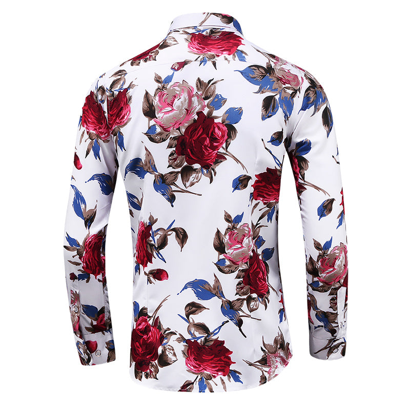 Spring and Autumn Men's Long-sleeved Flower Shirt Large Yards Lapel Repair Shirt Non-iron Casual Men