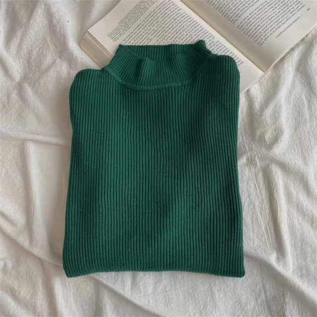 Autumn High Collar Long Sleeve Skinny Elastic Casual Tops Bottoming Sweater Women Basics Knitted Shirts Warm Knitwear Pullovers