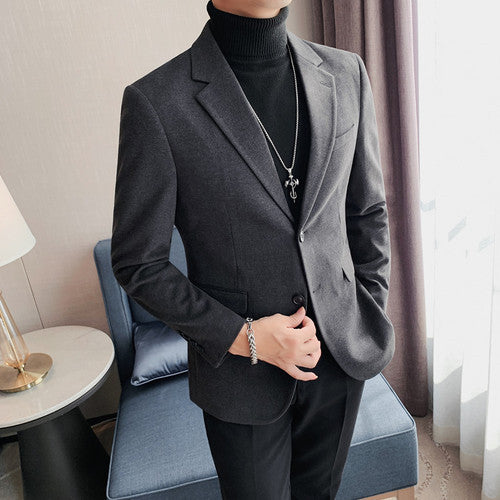 Autumn Winter Men Blazers Korean Slim Fit Casual Suit Jackets Wedding Business Dress Coat Solid Color Streetwear Social Blazer