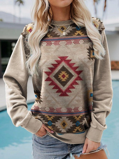 Autumn Winter Vintage Western Style Sweatshirt Women New Year 2022 Round Neck Long Sleeve Top Loose Casual Punk Pullover Hoodies
