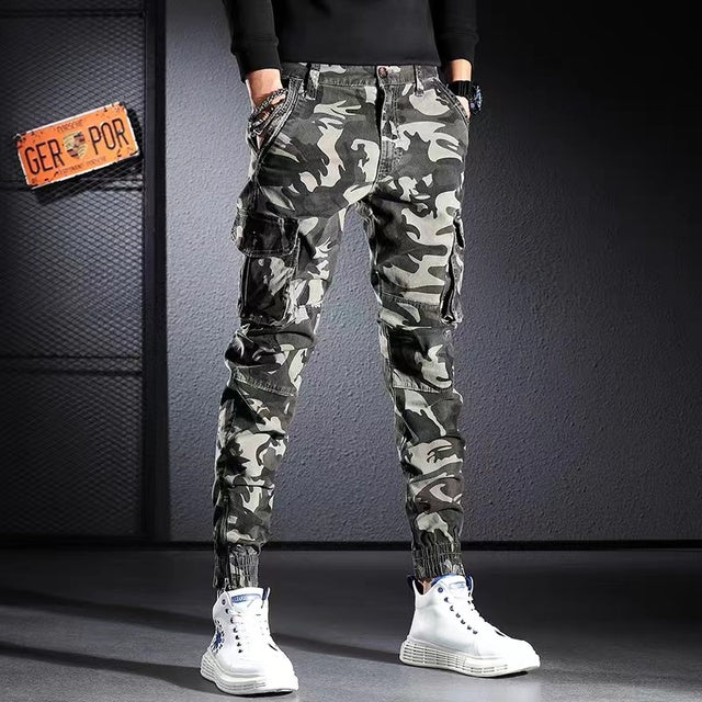BAPAI Men's Fashion Oversized Camouflage Cargo Pants Outdoor Grey Pants Multifunctional Workt Trousers Thin Jungle Camping Pants