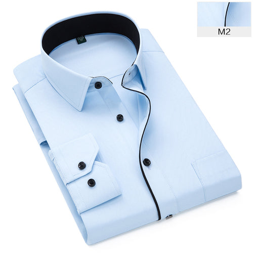 Black and White Patchwork Long Sleeve Shirt Men's Business Office Cotton Shirt Sky Blue Slim Fit Camisa/Chemise S-5XL