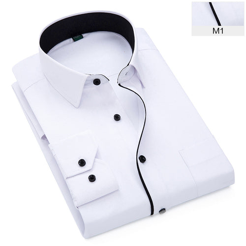 Black and White Patchwork Long Sleeve Shirt Men's Business Office Cotton Shirt Sky Blue Slim Fit Camisa/Chemise S-5XL