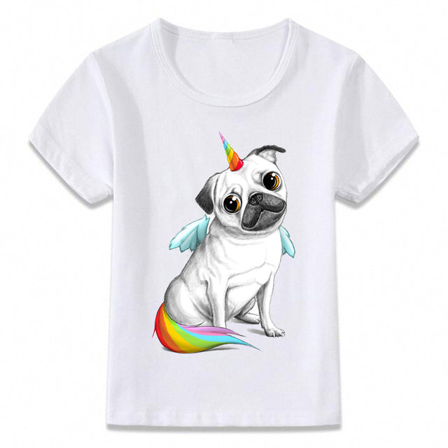 Children T Shirt Unicorn Cat and Pug T-shirt kids summer clothes Boys and Girls Toddler top Tees olome8271