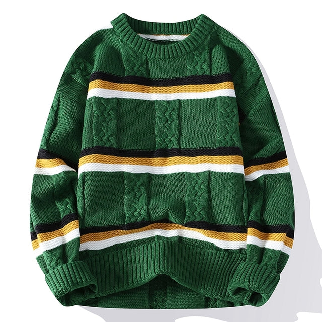 Fall Winter High Elastic Knitted Sweater Men Harajuku Stripe Jumper Mens Quality Soft Cashmere Sweaters 2023 Male Loose Pullover