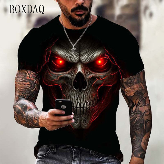 Fashion Trend Skull Pattern Men's T-Shirts 6XL Plus Size Short Sleeve Street Gothic Horror Skeleton Male Tops O-Neck Casual Tee