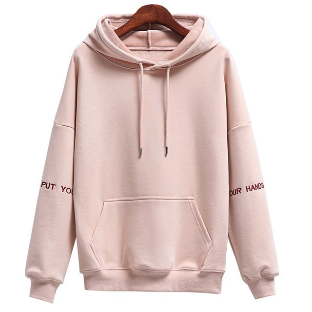 Kadın moda kadife Hoodies kadın düz renk nakış kapşonlu Tops eşofman kazak uzun kollu gündelik spor giyim ceket