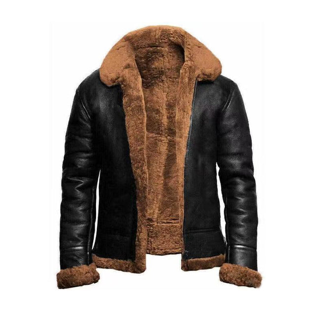 Men Plush Jacket Integrated Fur Comfortable Thickening Warm Long Sleeved Solid Color Leisure Versatile New Zippered Jacket