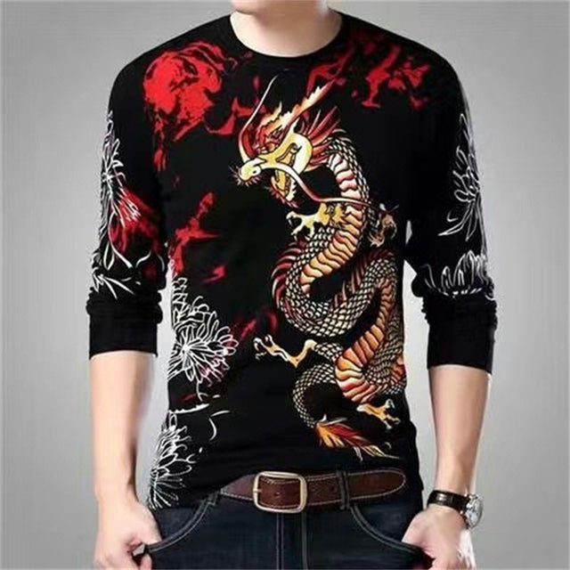 Men's Dragon Tiger T Shirt Casual 3D Printed Long Sleeve Magic Animal Graphic Top Tees High Street Pattern Tops Men Hip Hop Tee