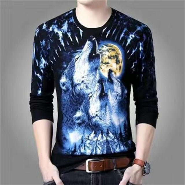 Men's Dragon Tiger T Shirt Casual 3D Printed Long Sleeve Magic Animal Graphic Top Tees High Street Pattern Tops Men Hip Hop Tee