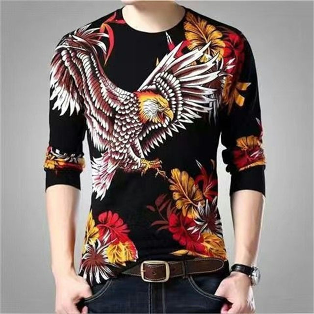Men's Dragon Tiger T Shirt Casual 3D Printed Long Sleeve Magic Animal Graphic Top Tees High Street Pattern Tops Men Hip Hop Tee