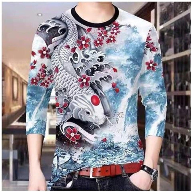 Men's Dragon Tiger T Shirt Casual 3D Printed Long Sleeve Magic Animal Graphic Top Tees High Street Pattern Tops Men Hip Hop Tee