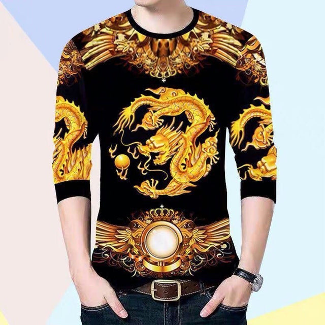 Men's Dragon Tiger T Shirt Casual 3D Printed Long Sleeve Magic Animal Graphic Top Tees High Street Pattern Tops Men Hip Hop Tee