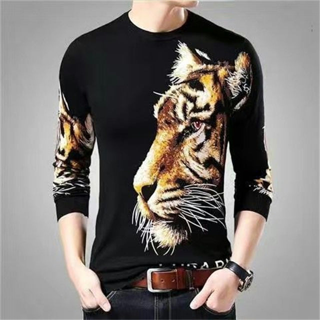 Men's Dragon Tiger T Shirt Casual 3D Printed Long Sleeve Magic Animal Graphic Top Tees High Street Pattern Tops Men Hip Hop Tee