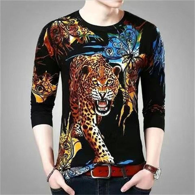 Men's Dragon Tiger T Shirt Casual 3D Printed Long Sleeve Magic Animal Graphic Top Tees High Street Pattern Tops Men Hip Hop Tee