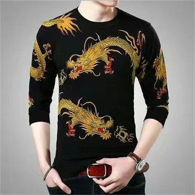 Men's Dragon Tiger T Shirt Casual 3D Printed Long Sleeve Magic Animal Graphic Top Tees High Street Pattern Tops Men Hip Hop Tee
