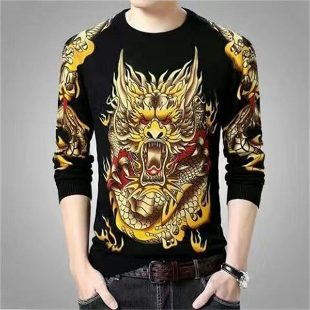 Men's Dragon Tiger T Shirt Casual 3D Printed Long Sleeve Magic Animal Graphic Top Tees High Street Pattern Tops Men Hip Hop Tee