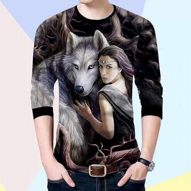 Men's Dragon Tiger T Shirt Casual 3D Printed Long Sleeve Magic Animal Graphic Top Tees High Street Pattern Tops Men Hip Hop Tee