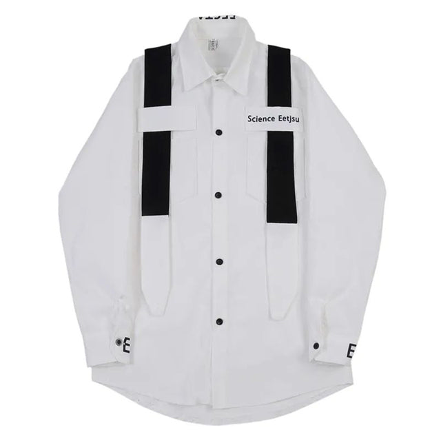 Mens Y2k Letter Print Contrasting Color Tie Casual Long-Sleeved Shirt Autumn Genderless Fashion Personality Versatile Top Unisex