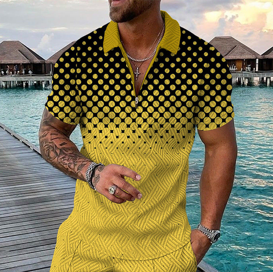2022 cross-border supply independent station high quality in stock 3D zipper lapel short sleeve casual thin summer T-shirt