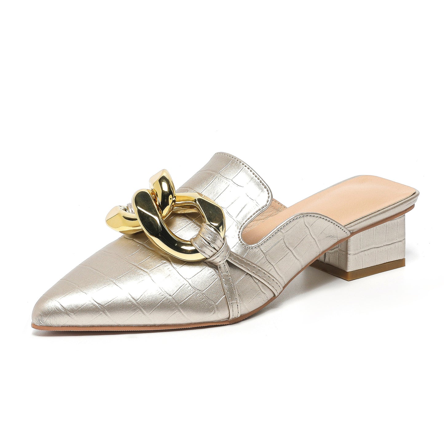 Baotou Half Slippers Women's 2023 Summer New European and American Cross-border All-match Pointed Toe Shallow Mouth Metal Buckle Flat Shoes
