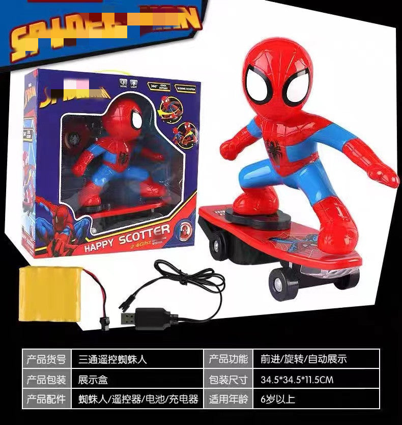 Cross-border Spider skateboard man stunt car with lights and music universal electric toy car fell up toys