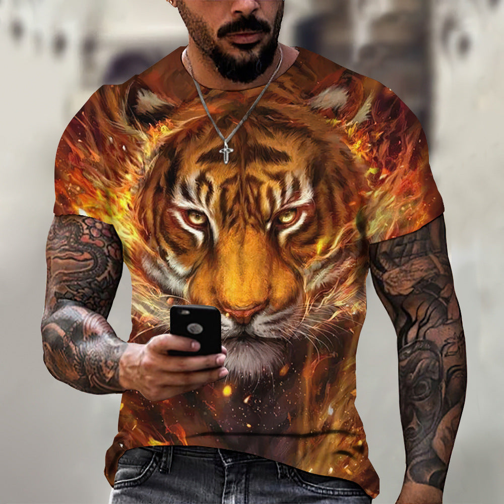 foreign trade Men's Fashion 3D cool lion Tiger digital printing trendy short sleeve T-shirt European and American summer