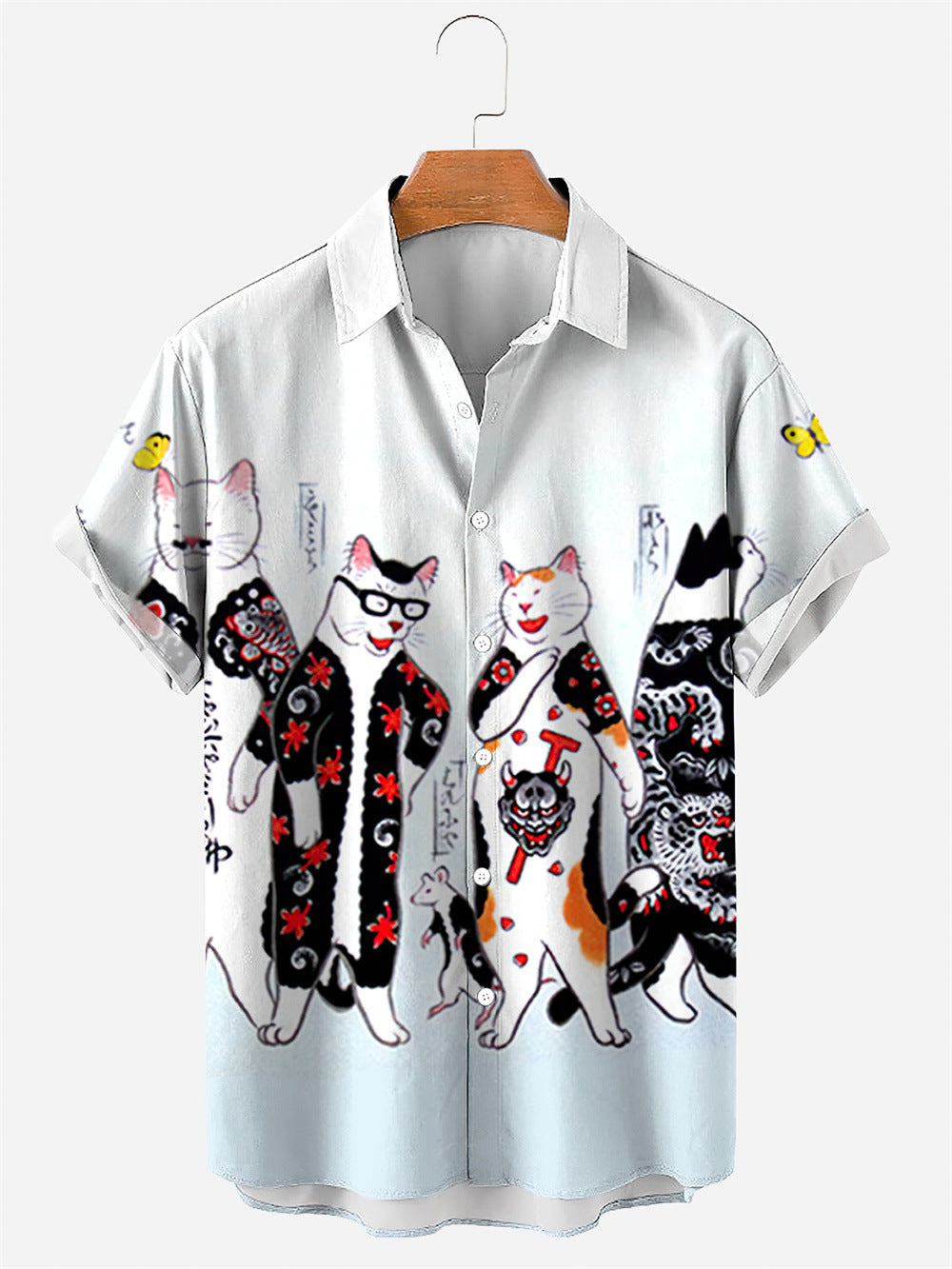 Men's 3D digital printing short-sleeved shirt top cross-border AliExpress hot sale animal Cat series cardigan