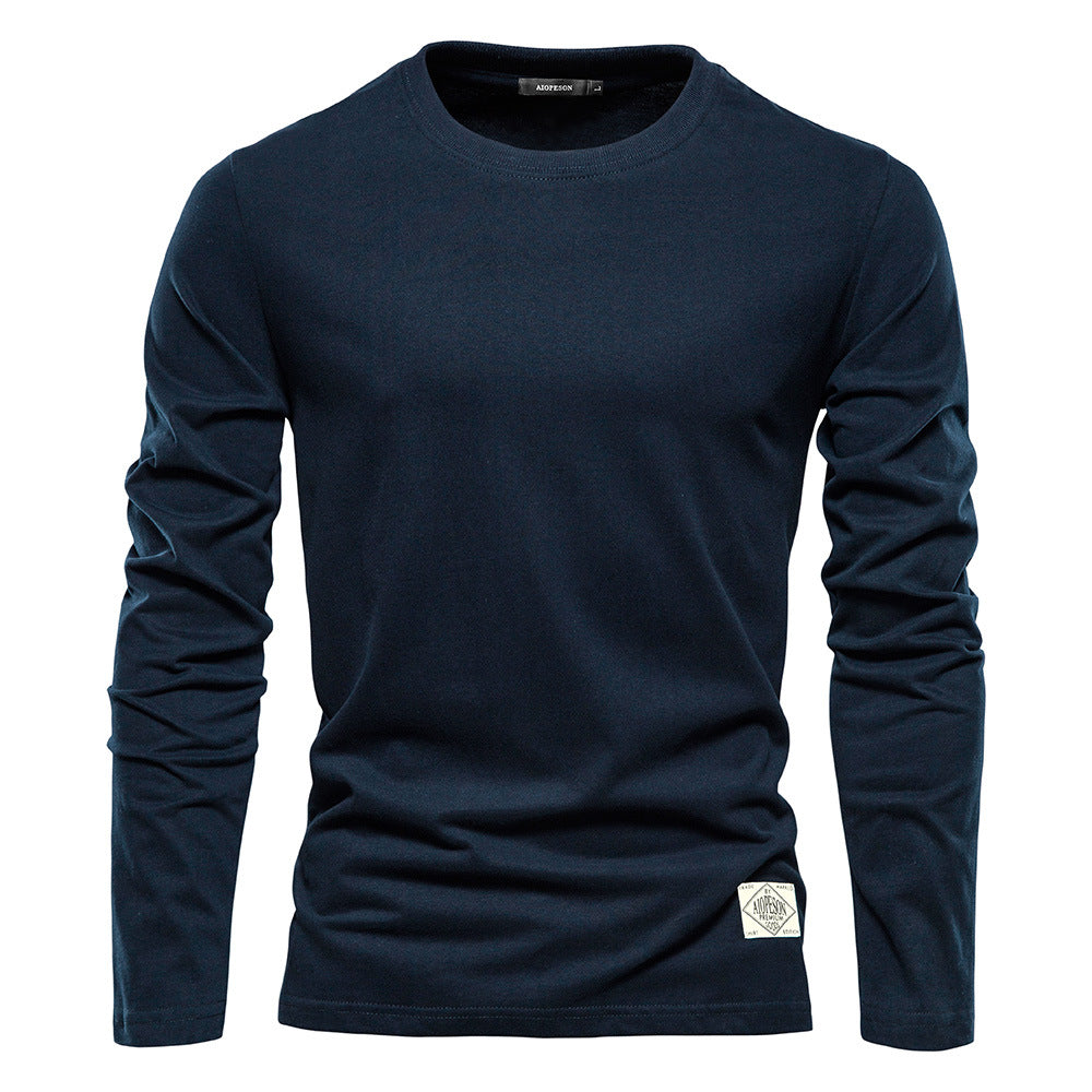 Men's Long Sleeve New Solid Color T-Shirt Trendy Leisure Sports Outer Wear Round Neck Cotton Base Shirt Top Wholesale