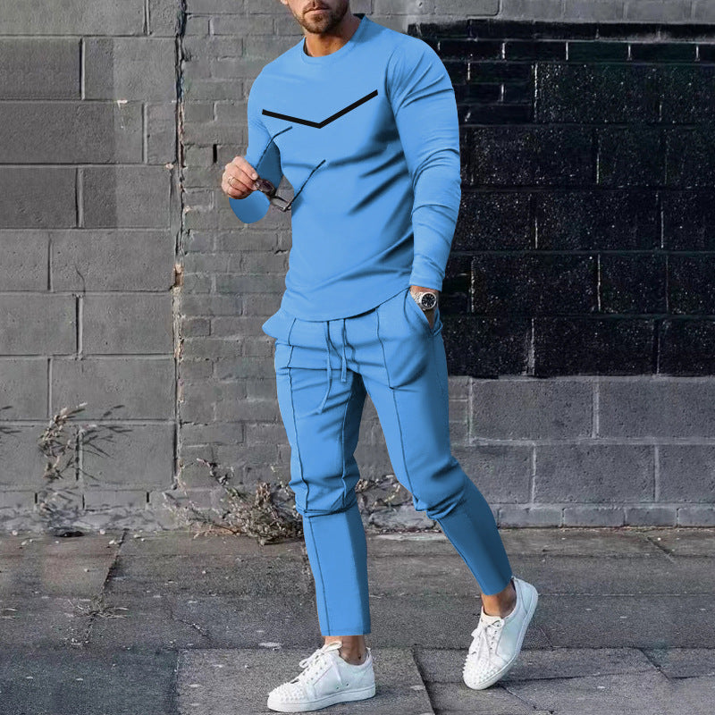 Cross-border Foreign Trade Men's Clothing Suit Spring and Autumn Two-piece Crewneck Long-sleeved T-shirt Pants Suit Men's Casual Sports Suit