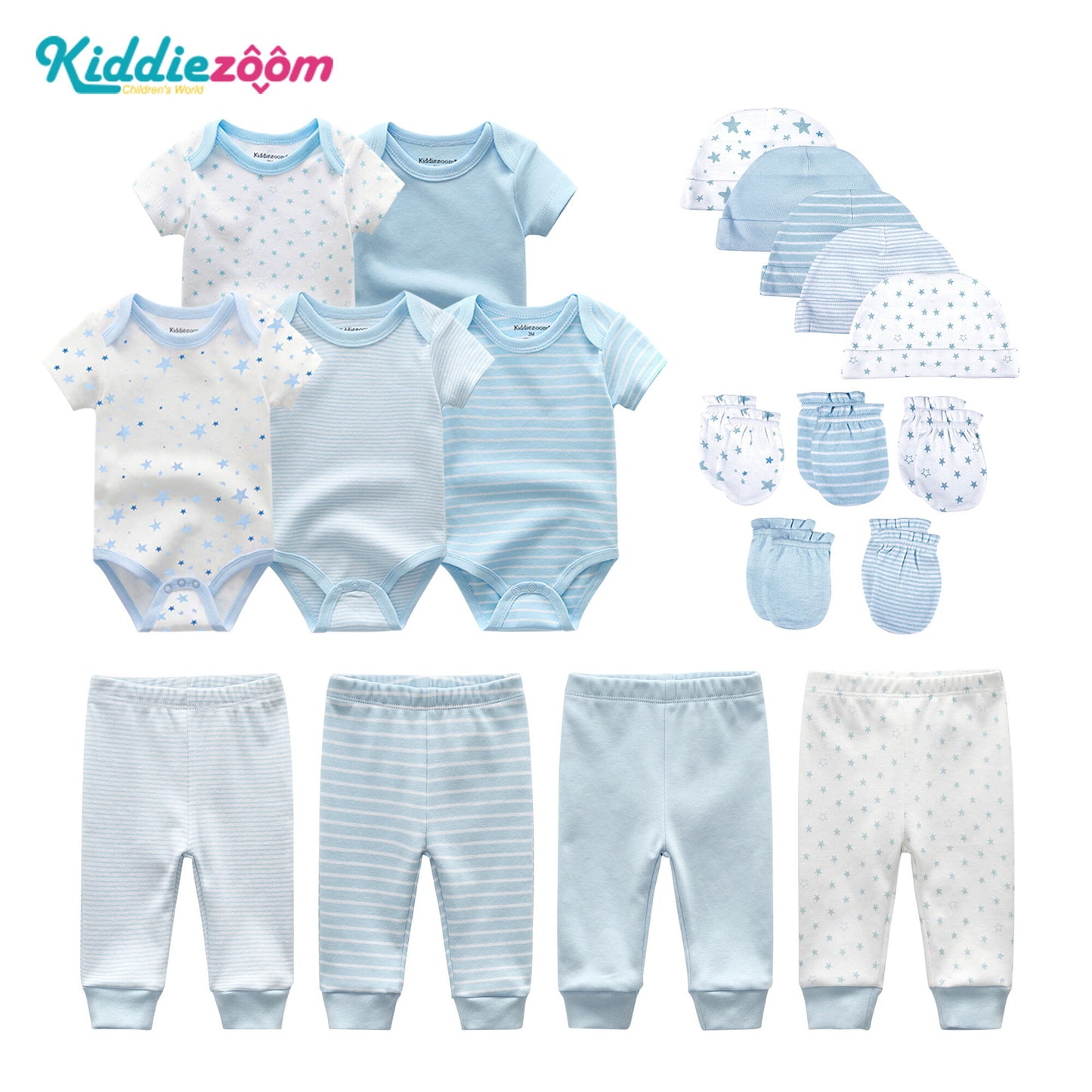 Kiddiezoom Pure Cotton Star 19 Piece Set Baby Wrap Pants Hat Gloves Combination Set